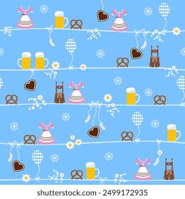 Endless Pattern Oktoberfest Symbols Pink Brown Blue Background