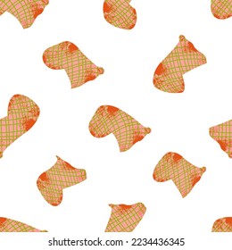 Endless pattern of orange checkered texture shapes on a white square background. Used for printing on paper, fabric, packaging, wallpaper. Eps10.