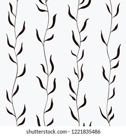 Endless pattern with parallel ink plant sprigs and leaves. Tree twigs pattern. Stylish background for fabric, wallpaper.