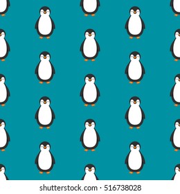 endless pattern of penguins a blue background