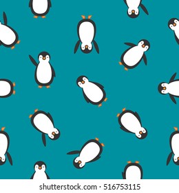 endless pattern of penguins on blue background