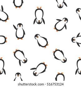 endless pattern of penguins on white background