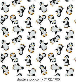 endless pattern of penguins on white background
