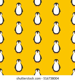 endless pattern of penguins on yellow background