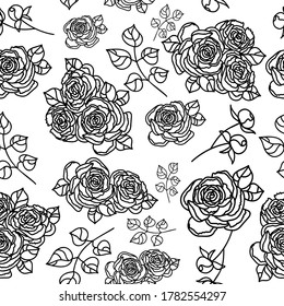 endless pattern of peonies black isolated