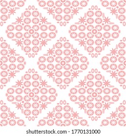 Endless pattern of pink color contemporary floral element motif on white background. Flat vector of mandala seamless abstract fabric for wallpaper.