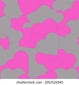 Endless pattern with pink and gray hearts, repeating vector design for packaging, stationery and fabric.