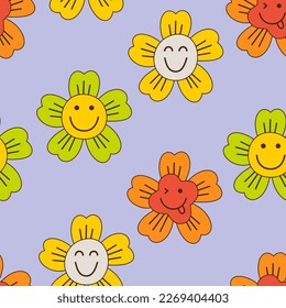 Endless pattern, positive flowers. Multipurpose use, summer clipart. Abstract colorful background design
