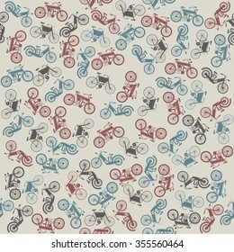 Endless pattern with retro bicycle. Seamless pattern with cute bikes can be used for design fabric, linen, card, wallpaper and more creative designs.