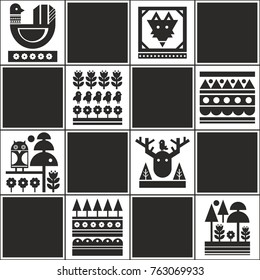 Endless pattern with scandinavian style illustration. Endless wallpaper black and white.