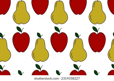 Endless pattern of seasonal fruits apple and pear. Isolate. Happy Thanksgiving day. Vector. EPS. Design for wrapping, wallpaper, poster, banner, brochures or web, cards, label, price or web backdrop.