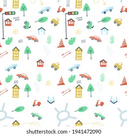 un patrón interminable marcó la carretera de los semáforos de los autos de la ciudad. ilustración vectorial de estilo de dibujo manual simple