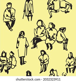 endlose Musterskizze Illustration anthropomorphe Figuren alte Frauen