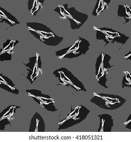 Endless pattern with sketches of birds on the background strokes,stains. Hand-drawn. Seamless texture
