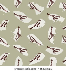 Endless pattern with sketches of birds on the background strokes,stains. Hand-drawn. Seamless texture