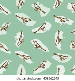 Endless pattern with sketches of birds on the background strokes,stains. Hand-drawn. Seamless texture