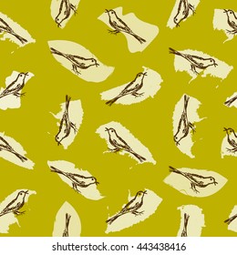 Endless pattern with sketches of birds on the background strokes,stains. Hand-drawn. Seamless texture