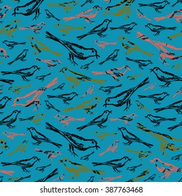 Endless pattern with sketches of birds. Seamless texture