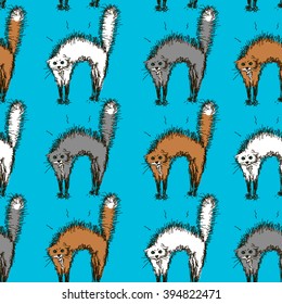 Endless pattern with sketches of cats. Hand-drawn. Seamless texture