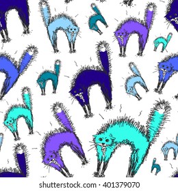 Endless pattern with sketches of cats. Hand-drawn. Seamless texture