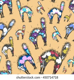 Endless pattern with sketches of cats. Hand-drawn. Seamless texture