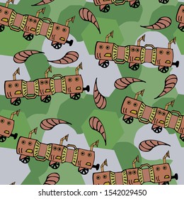 Endless pattern with a steam train. In color. Vector.