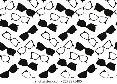 Endless pattern of sunglasses in black and white. Abstract background texture. Hello summer. Vector