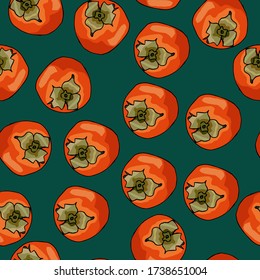 Endless pattern of their persimmons on a blue background.