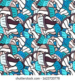 Endless pattern, white, black and blue background. Seamless pattern with sweet desserts. Cream. Vector illustration. Wrapping paper. White, black and blue color.