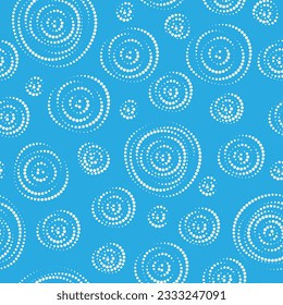 Endless pattern white dotted rings on blue background. Abstract Geometric ornament from circles of different sizes