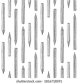 Endless pencils seamless pattern. Engraving style and drawn illustration.