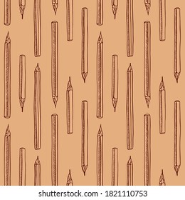 Endless pencils seamless pattern. Engraving style and drawn illustration.
