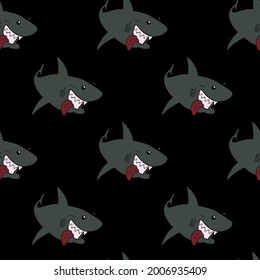 Endless print. Shark texture on a dark background. Print for clothes. Vector.