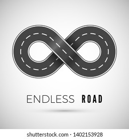 Endless realistic road in shape of infinity sign. Graphic transportation concept. Vector illustration