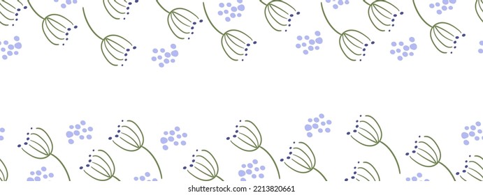 Endless rectangular template with a white background and a border of flower twigs with pollen for placing text, inscriptions, congratulations, etc.
