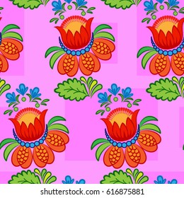 Endless red flower abstract pattern. Background texture.  Vector illustration.