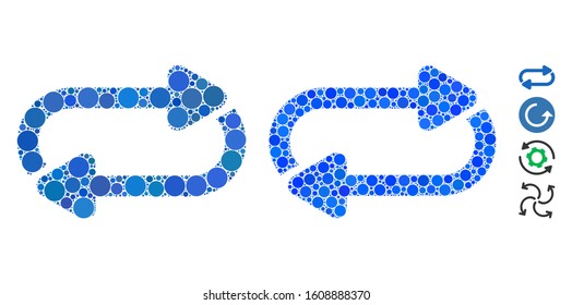 Endless repeat mosaic of filled circles in various sizes and shades, based on endless repeat icon. Vector filled circles are combined into blue mosaic.