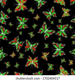 Endless. Repeat print. A seamless background pattern with tender teal in gray, green and black abstract watercolor butterflies. Vector illustration.