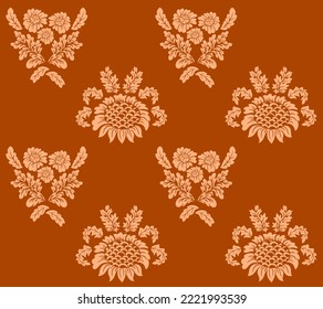 Endless repeating damask pattern of sunflowers and peonies. 