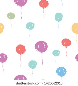 Endless repeating flat balloon baloon birthday orange party red scribble background pattern. Design for wrapping paper or greeting card.