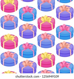 Endless repeating flat box christmas gift gift box present background pattern. Design for wrapping paper or greeting card.