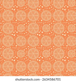 Endless repeating pattern with sliced ​​orange. Doodle fruits. Orange slice. Orange background. Printable pattern