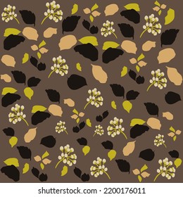Endless repeating pattern of spring leaves. Pattern in camouflage style with flowers.