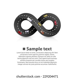 Endless road, Road infinity icon, Car infinity sign, Vector illustration