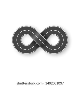 Endless road in shape of infinity sign. Graphic transportation concept. Vector illustration isolated on white background