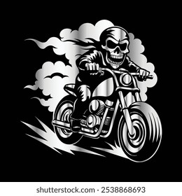 Endless Route: Skull Biker in Vintage Vector Style, Designed for Classic Motorcycle Aesthetics
