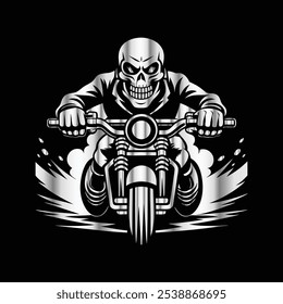 Endless Route: Skull Biker in Vintage Vector Style, Designed for Classic Motorcycle Aesthetics
