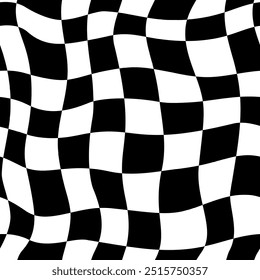 Endless, seamless checkered pattern. Curved  shapes. Black and white gamma. Psychedelic ornament for banner design, advertising booklets and wrapping paper. Vector illustration.