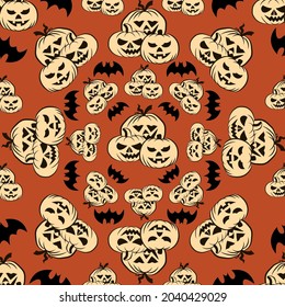 endless seamless halloween pattern with pumpkins