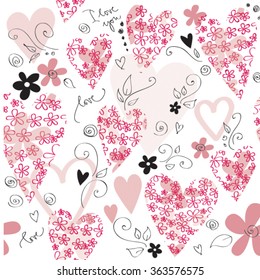 Endless Seamless Heart Flower Vector Illustration